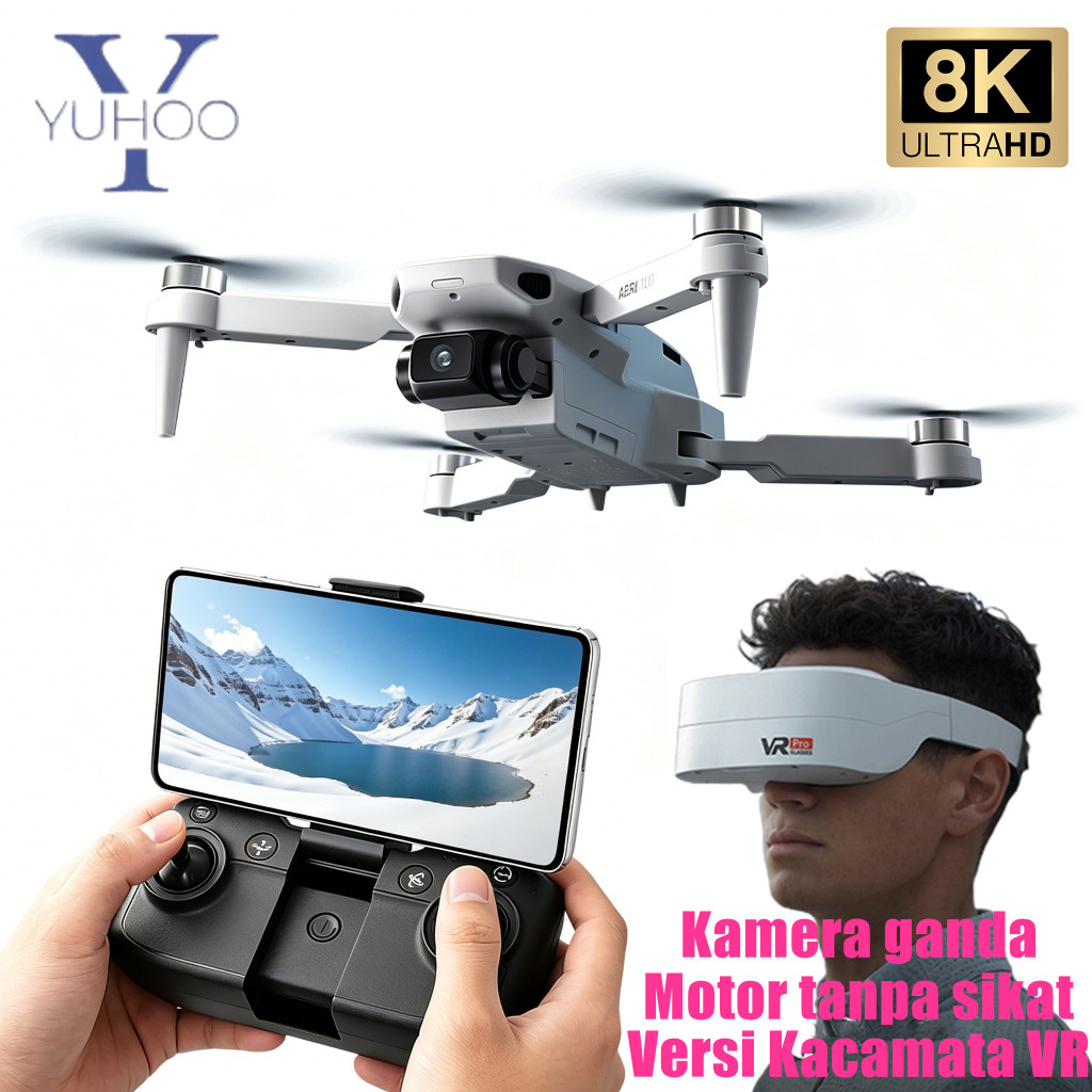 Aeri100 VR Remote Control Drone 5G WIFI RC Dron Quadcopter Hindari Hambatan 8K HD Dual Camera FPV Mi