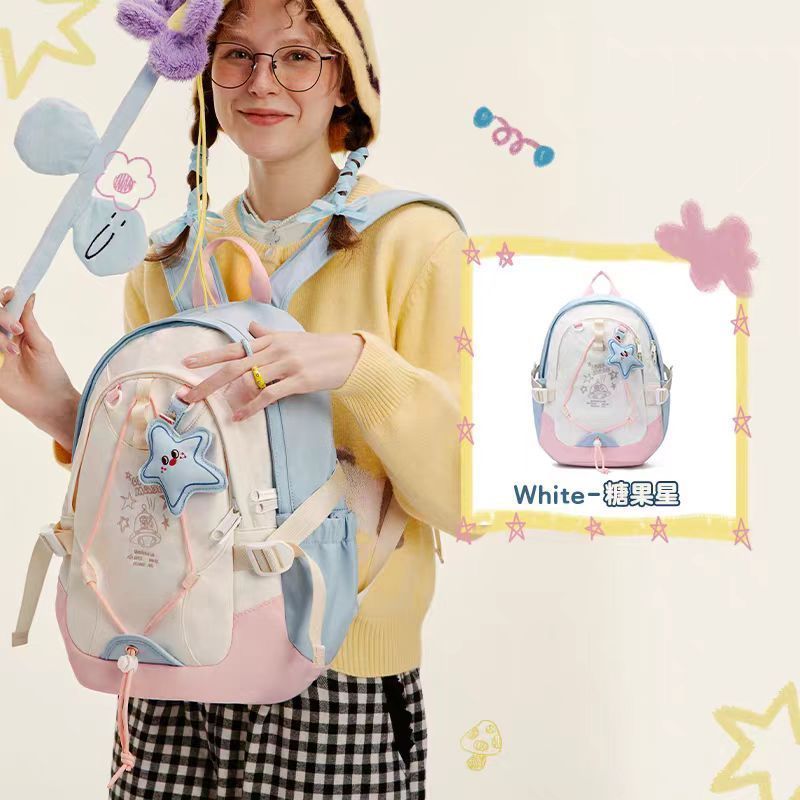 [Kirim Liontin] Tas Sekolah Bintang Lucu/Y2k Fashion Korea Tas Ransel Wanita/Kapasitas Besar Tas Lap