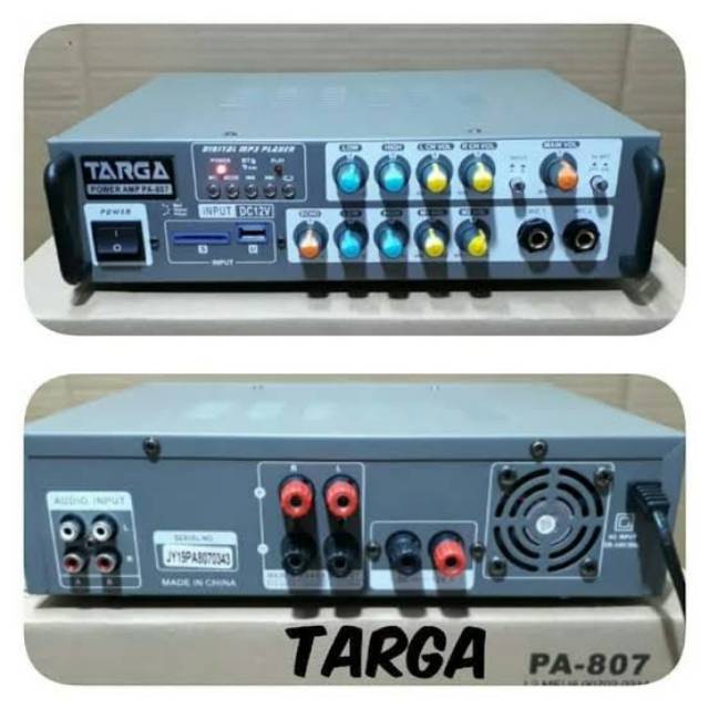 ll POWER AMPLIFIER TARGA PA 807 PA807 USB MMC AUDIO AC DC TREBLE BASS ECHO STEREO EQUALIZER MIXER MU