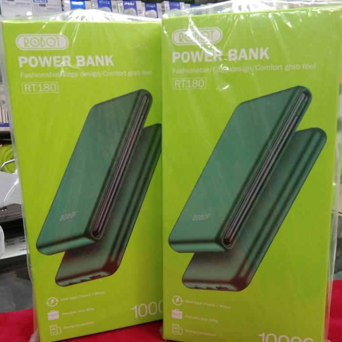 PowerBank Robot 10000 mAh RT 180 Dual Input Type C dan Micro USB Ori - Hijau