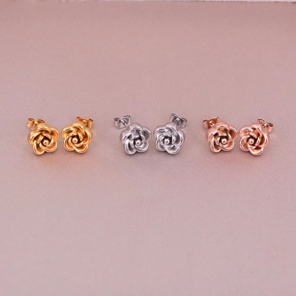 anting tindik/tusuk titanium fashion bunga mawar