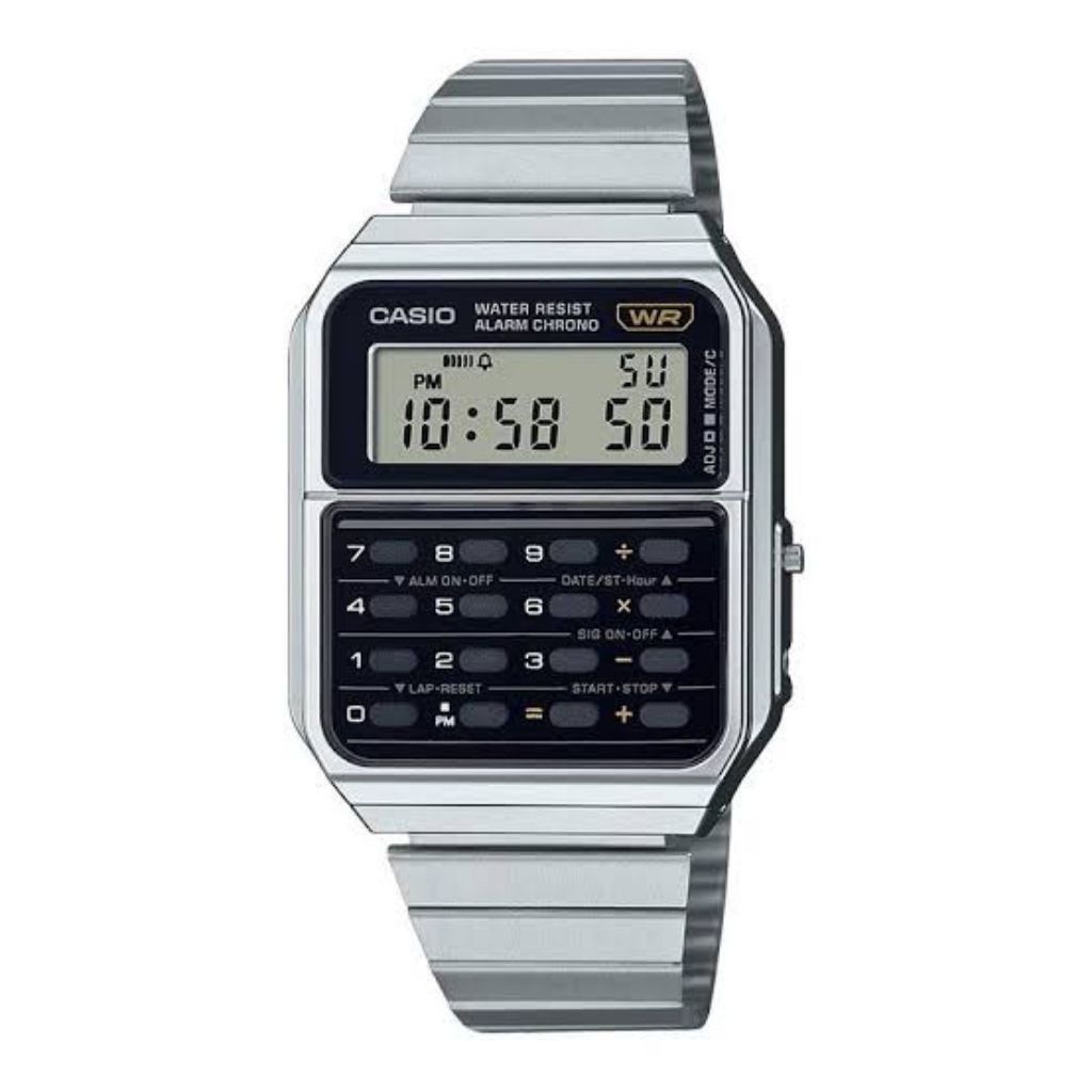 Jam tangan Casio CA500WE-1ADF Rantai Silver Dasar Hitam Cowok Original