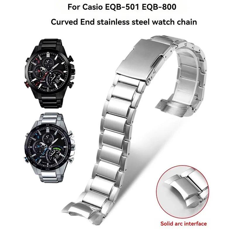 Solid Stainless Steel Watch Strap for Casio EFICE Series EQB-501 EQB-500 EQB-800 Curved End Metal Ch
