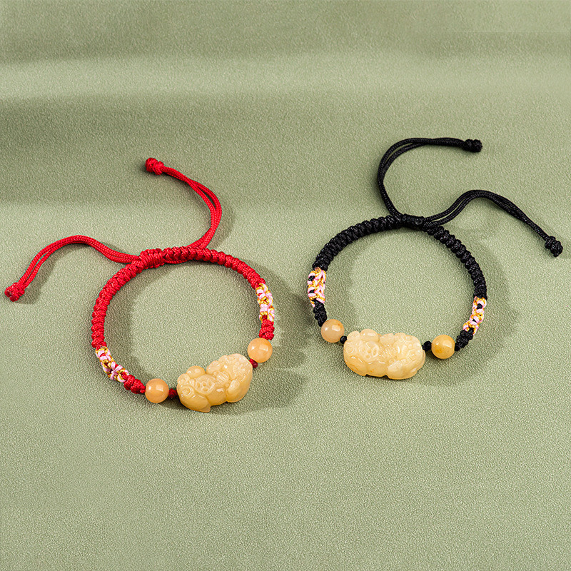 Giok sutra emas alami, tali tangan Pixiu tenunan tangan, model wanita topaz piqiu, gelang giok.
