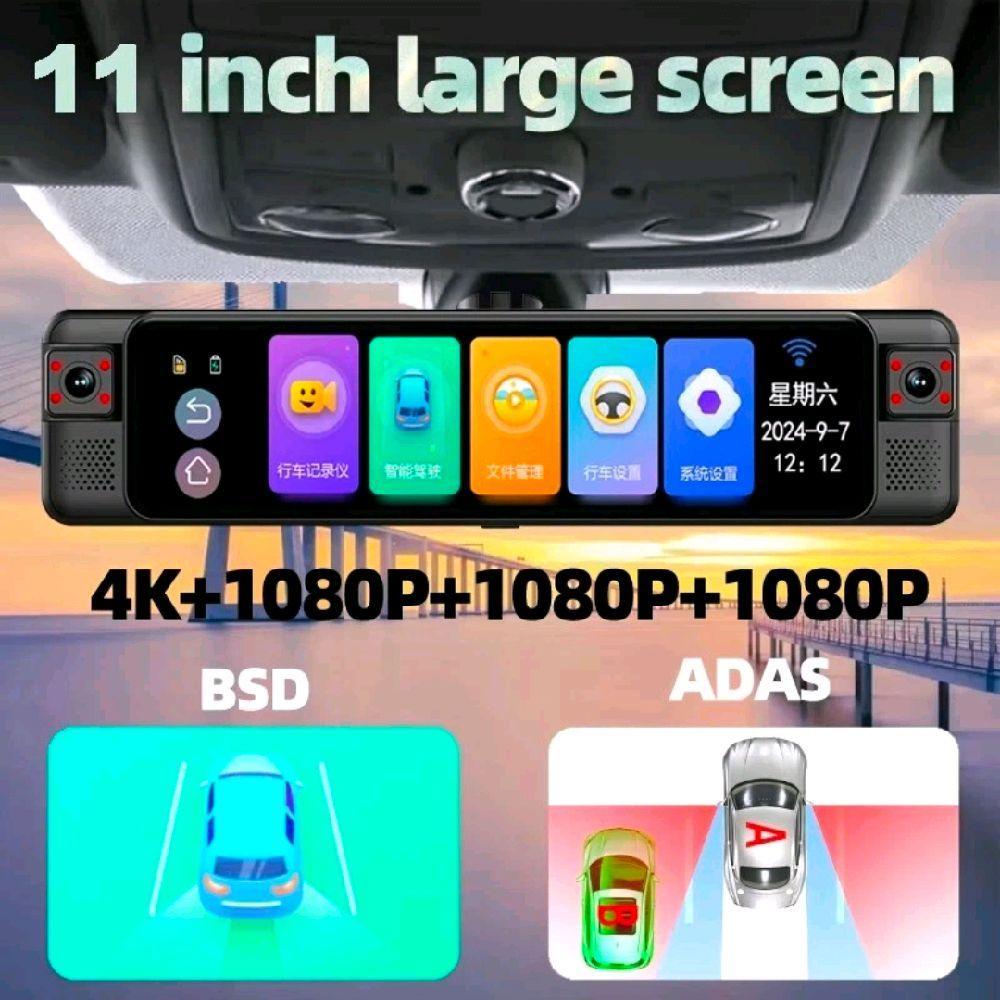 Kamera Mobil Depan Ekleva 4K Dashcam Dashboard 11 inch 360° Car DVR 4 Camera Record Touch Screen 4 V