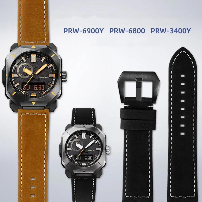 For Casio PROTREK PRW-6900Y PRW-6800 PRW-3400 PRW-6900 PRW-60 PRW-60YT Watband Leather Vingtage Stra