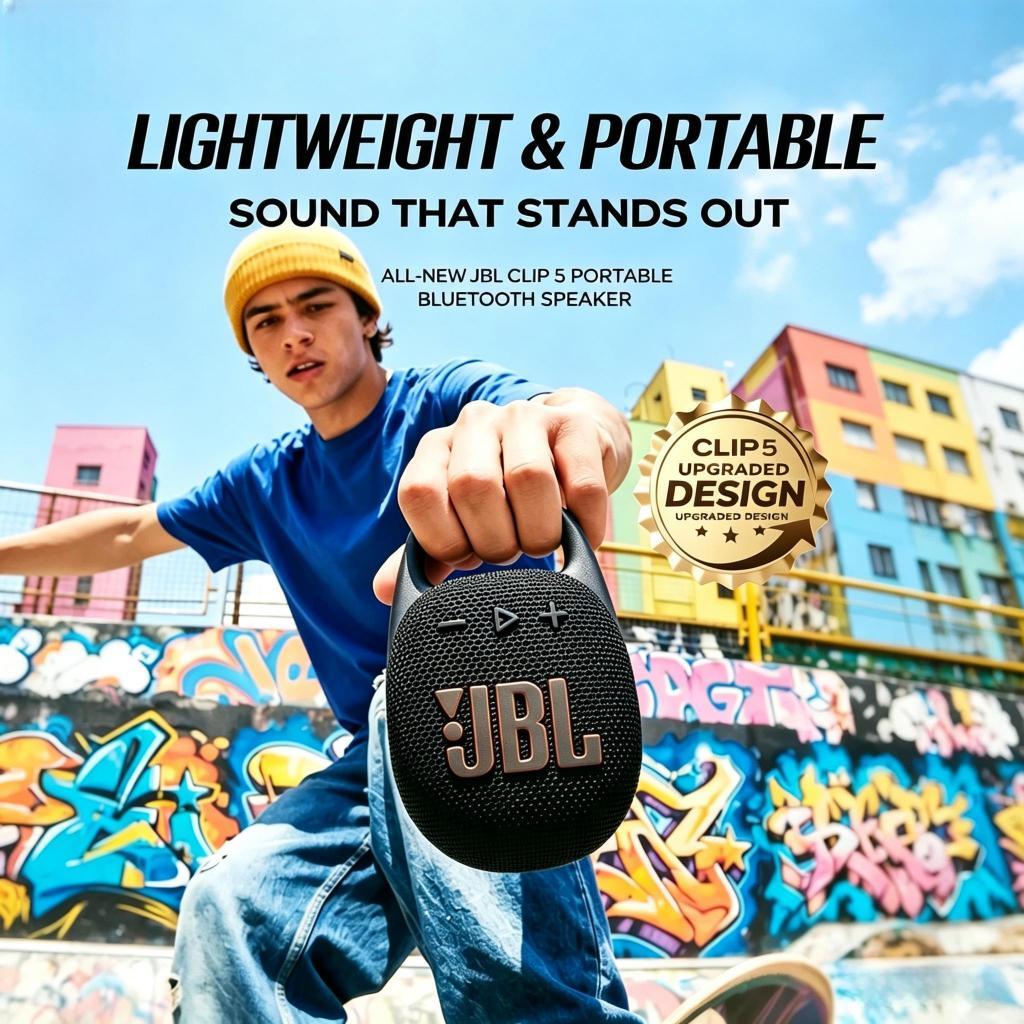 JBL Clip 5 Speaker Bluetooth Mini Portabel Gantung Audio Luar Ruangan Tahan Air Debu IPX7 Suara Jern