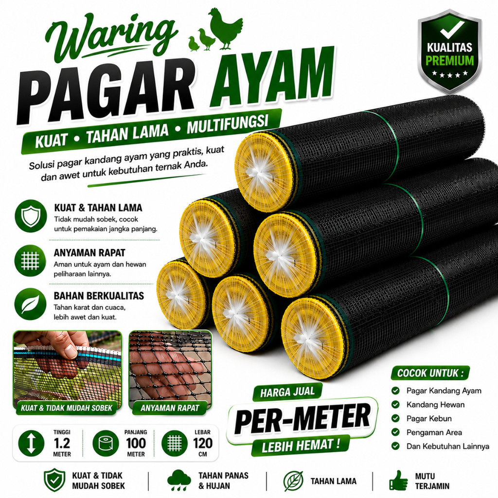 Jaring Waring Pagar 100 Meter Harga Permeter Termurah / Waring Pagar Ayam / Jaring Waring Pagar Tana