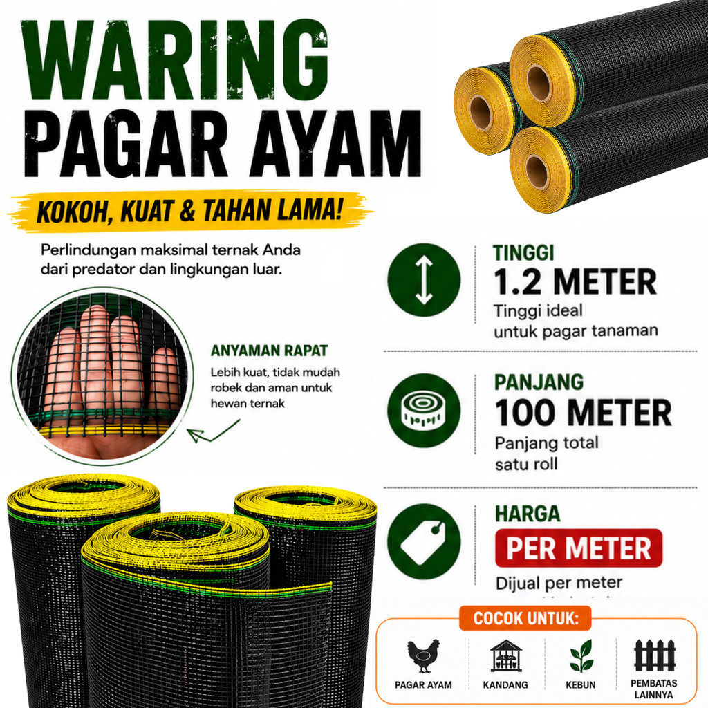Jaring Waring TL Hitam / Waring Jaring Murah Harga Permeter / Waring 100 Meter