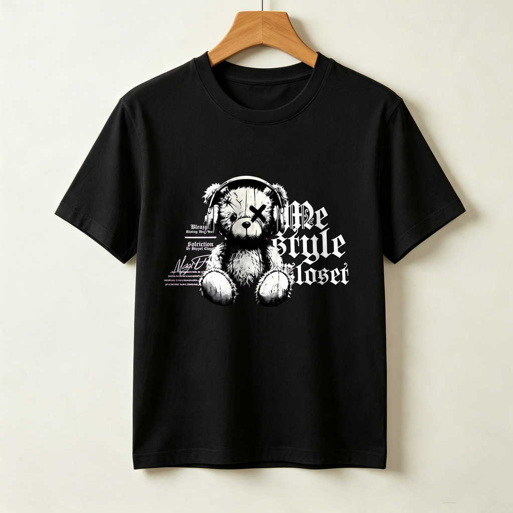 Kaos Pria Distro Original 100 Persen Lengan Pendek T Shirt Unisex Oversize Motif Boneka Beruang Head