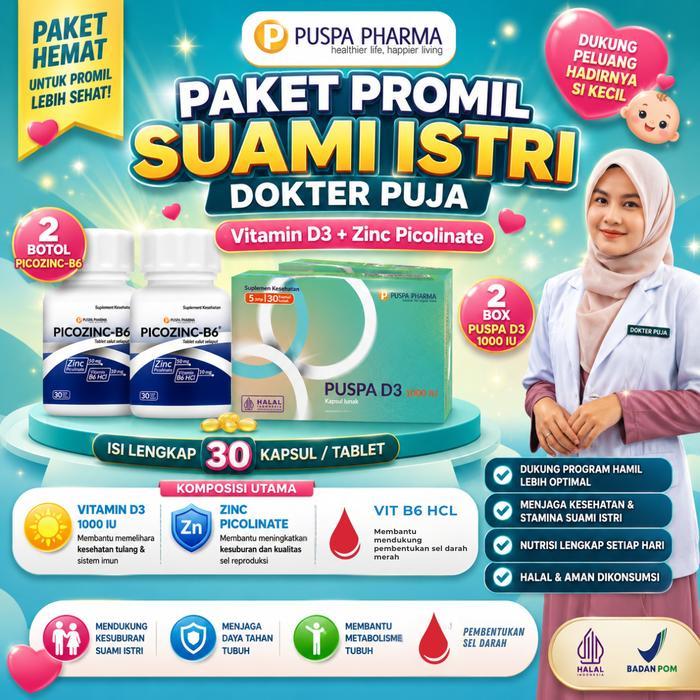 {SPESIAL DOKTER PUJA} PAKET PROMIL SUAMI ISTRI - Puspa D3 Vitamin D3 1000 + Picozinc - B6 (Zinc Pico