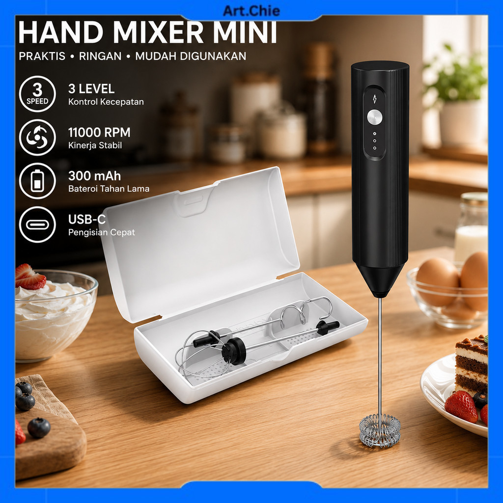 Hand Mixer Mini Pengocok Milk Frother USB Charge 300mAh - EF-B-BOX
