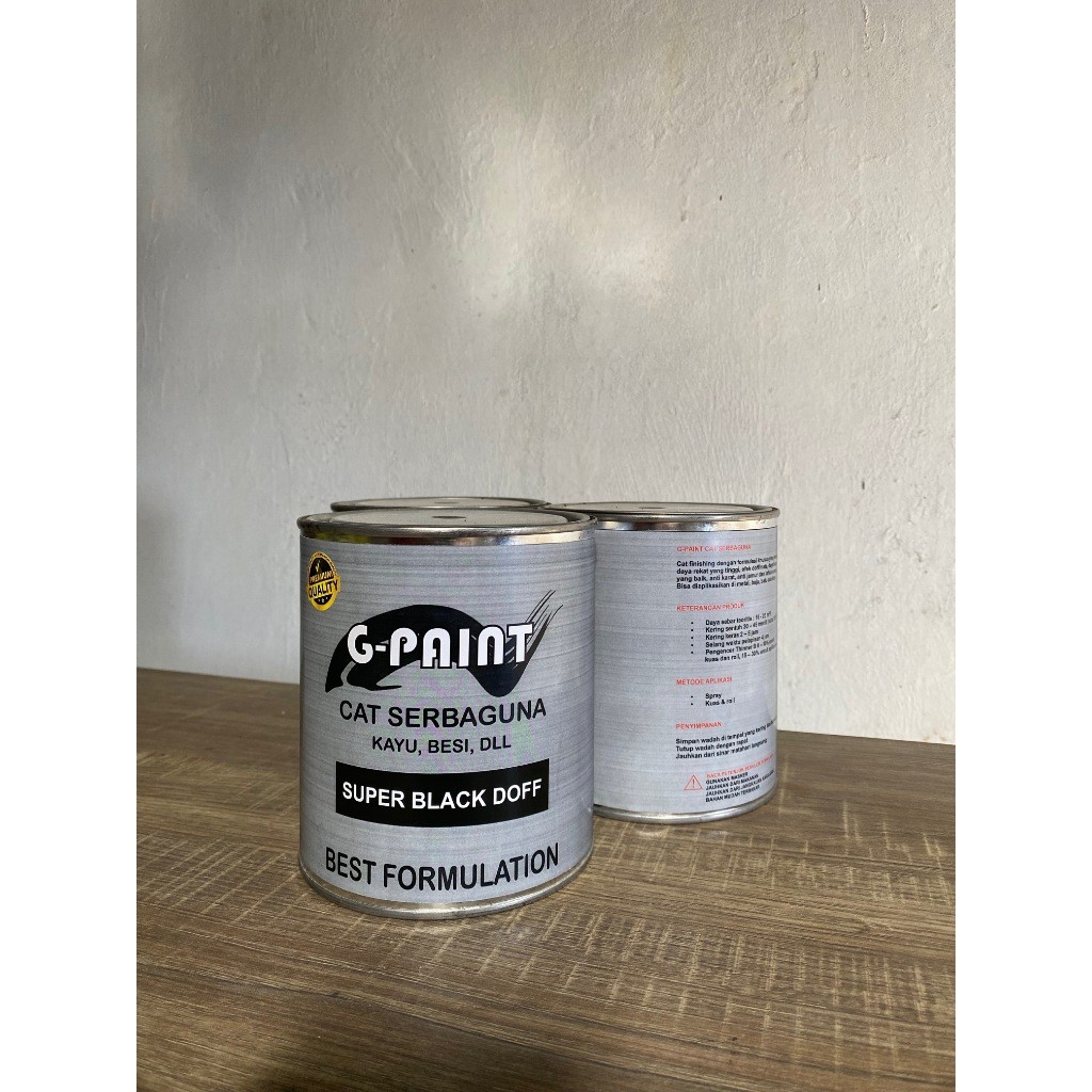 CAT HITAM DOFF SERBAGUNA CAT RUMAH MINIMALIS G-PAINT BESI, KAYU, BATU 1 LITER