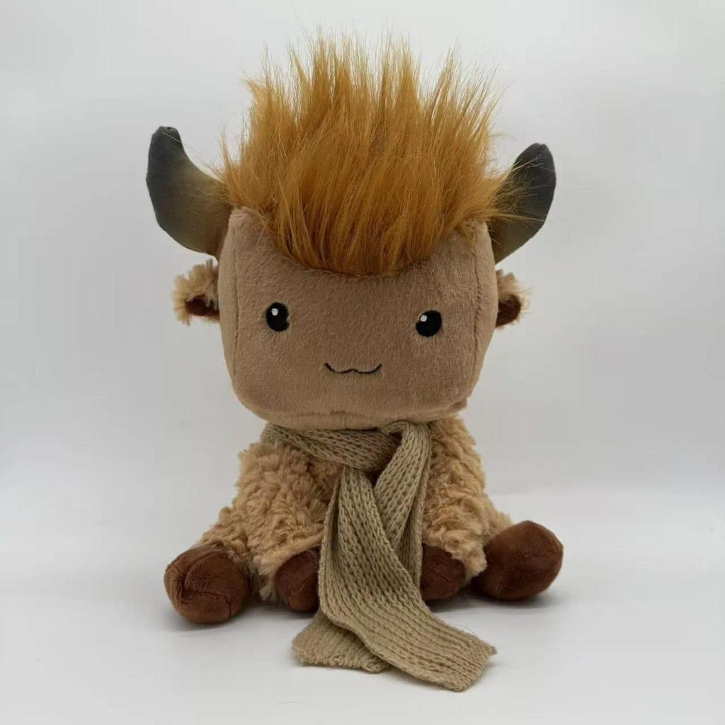 Knitted Scarf Scottish Highland Cow Plush Soft Stuffed Removable Scarf Cow Fluffy Doll Cute Fluffy C