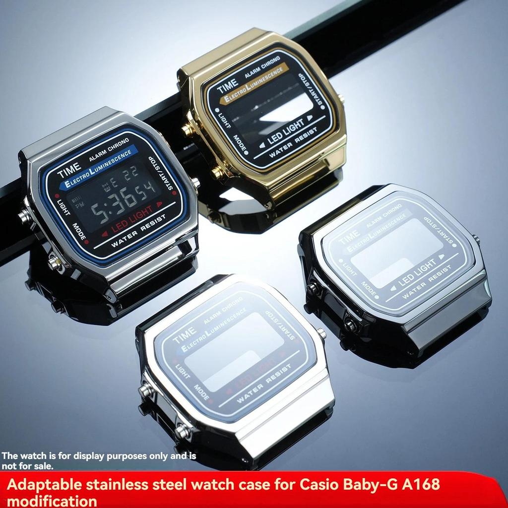 A168 Metal Watch Case with Glass Mod Kit for Casio A168W A168WGG-1B A164WA-1 Stainless Steel Case Me