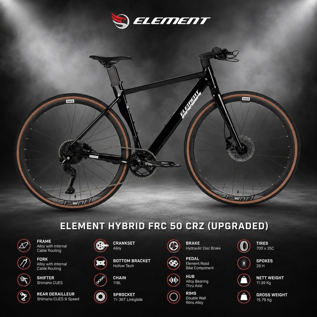 SEPEDA GUNUNG HYBRID ELEMENT FRC 50 CRZ SHIMANO CUES 9 SPEED