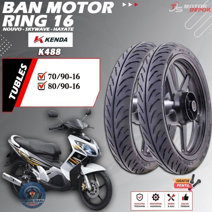 BAN MOTOR RING 16 TUBLES KENDA K488 BAN MOTOR TUBLESS NOUVO SKYWAVE HAYATE RING 16 TUBELESS