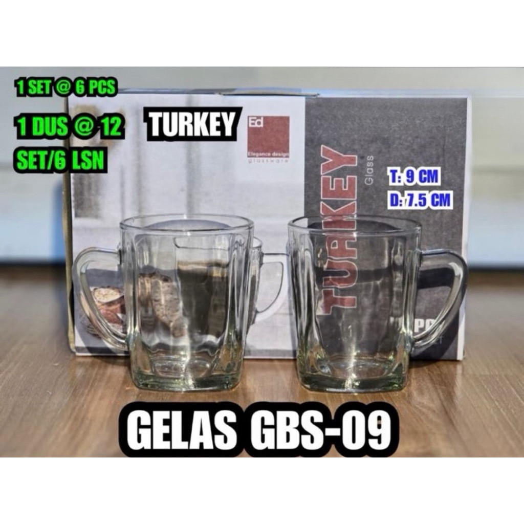GELAS KACA TURKEY / GELAS KOPI GAGANG MODEL SEGI / GELAS KACA GAGANG SOUVENIR TURKEY TEBAL | LOURA H