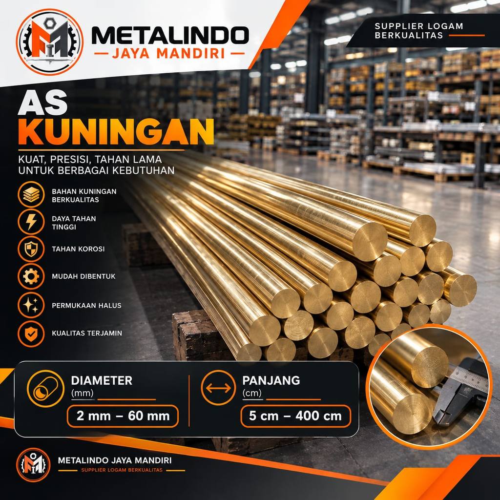 as kuningan 22 mm x 100 mm - as kuningan bulat