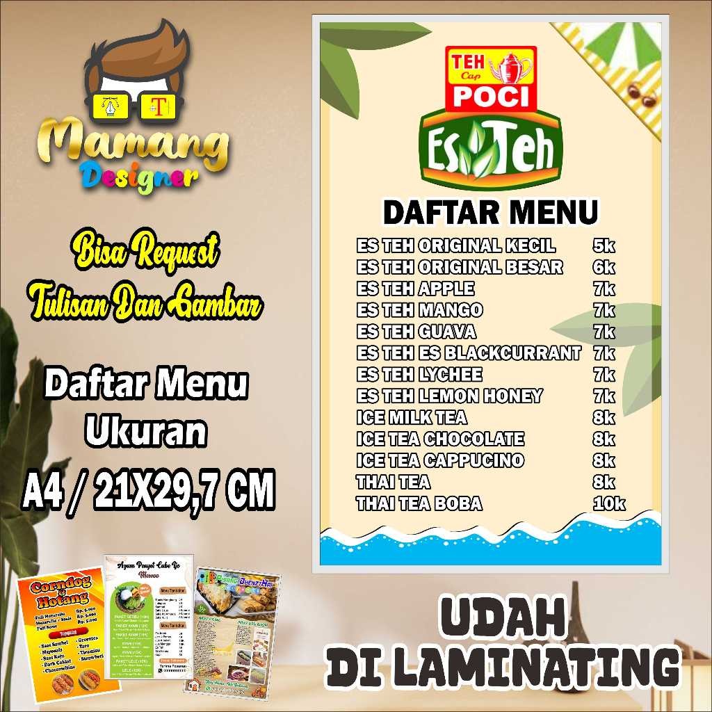 Cetak Poster Daftar Menu Es Teh Bahan Kuat