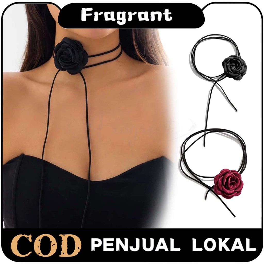 Kalung Choker Mawar Vintage Gaya Korea Kalung Bunga Mawar Hitam Trendy dan Elegan untuk Wanita Fashi