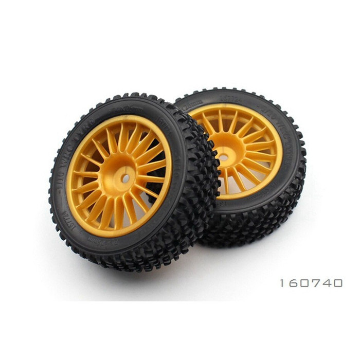 BRC 1/10 RALLY GOLD FRONT TYRE AND RIM (PREGLUED) 75X26MM (2)