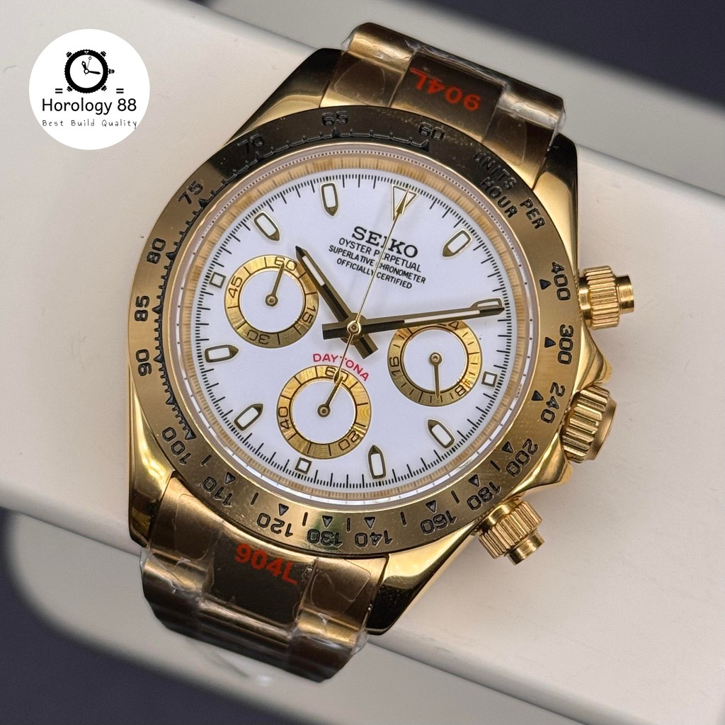 Seiko Daytona mod Gold White VK63 Chronograph