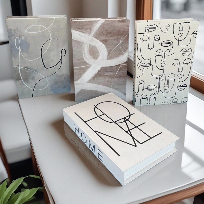 Abstract Women Luxury Fake Book Storage Box Monet Boho Decorative Books Decor Coffee Table Ornament 