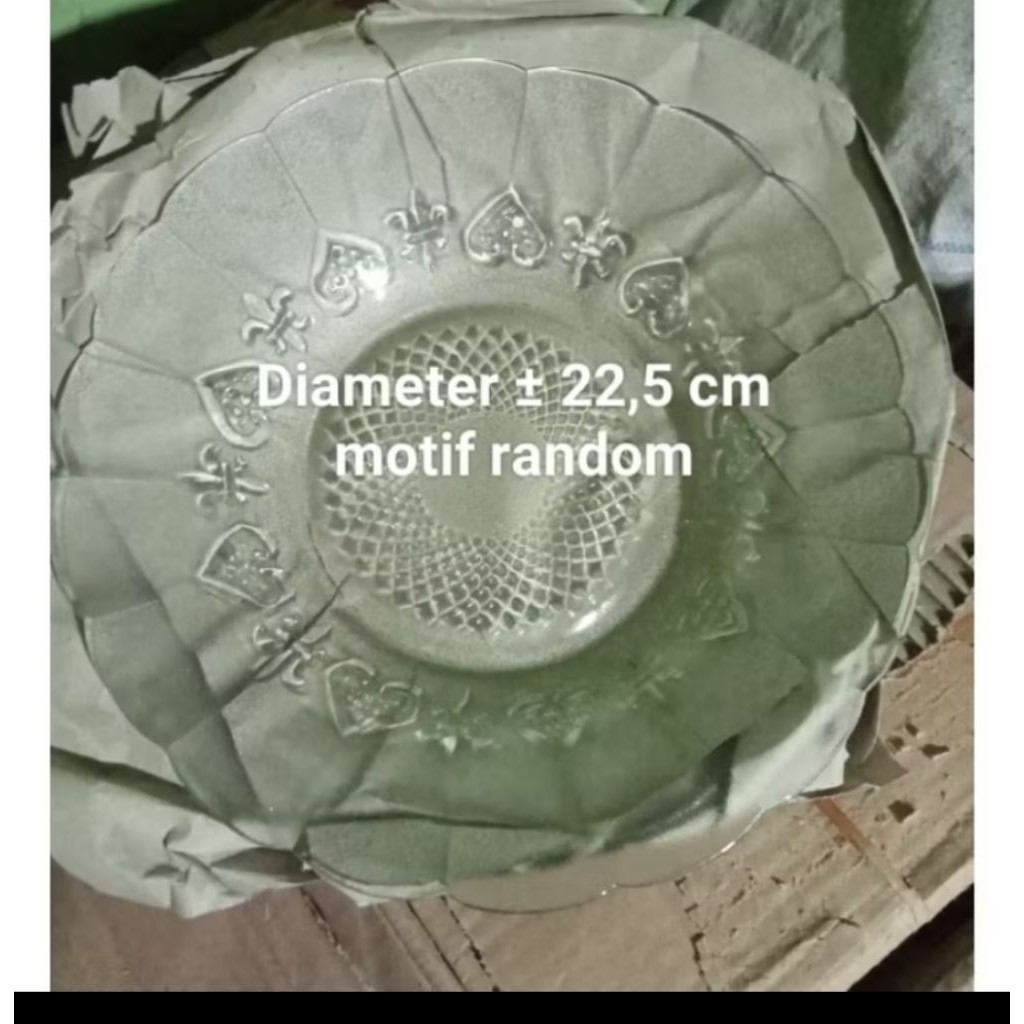 6Pcs Piring Makan Bening Ukuran 9" Harga Lusinan /Piring Kaca Motif Random