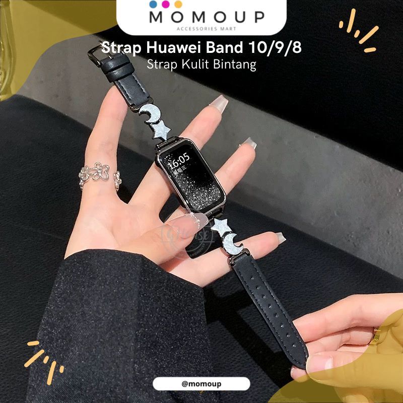 Momoup Tali Jam Premium Strap Huawei Band 10/9/8 Kulit Bintang Tali Jam Wanita Aksesori Wanita Fashi