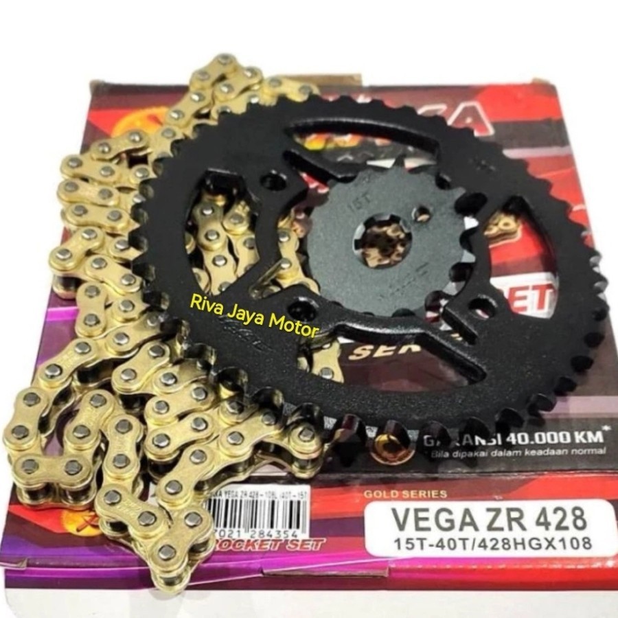 Gear Paket Gir Set Gearset + Rantai Gold Vega ZR Jupiter Z New Salib 428 Yuzaka