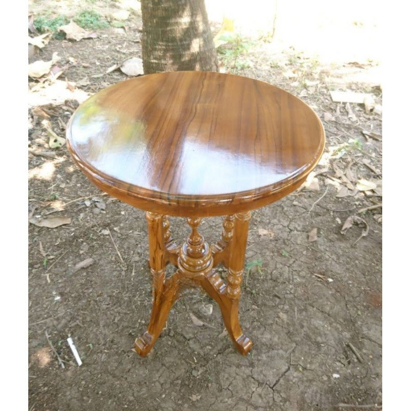 MEJA SUDUT BULAT KECIL KAYU JATI FURNITURE JEPARA
