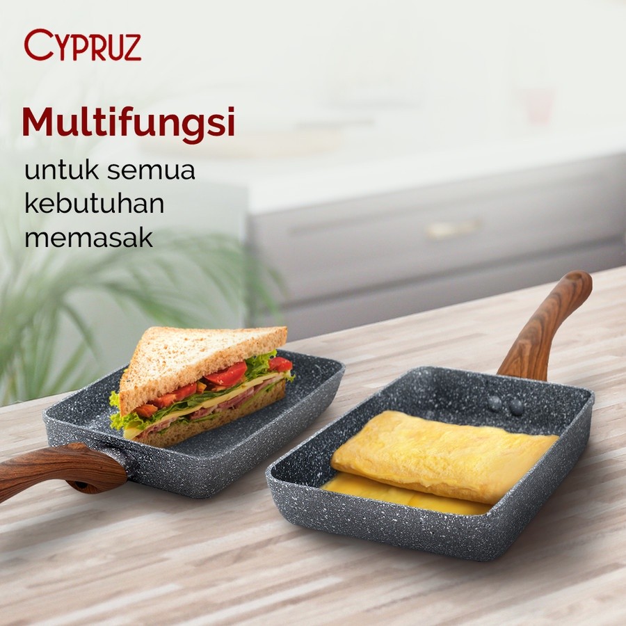 Cypruz Grey Marble Omelette Pan Tamagoyaki Pan Anti Lengket Fry Pan