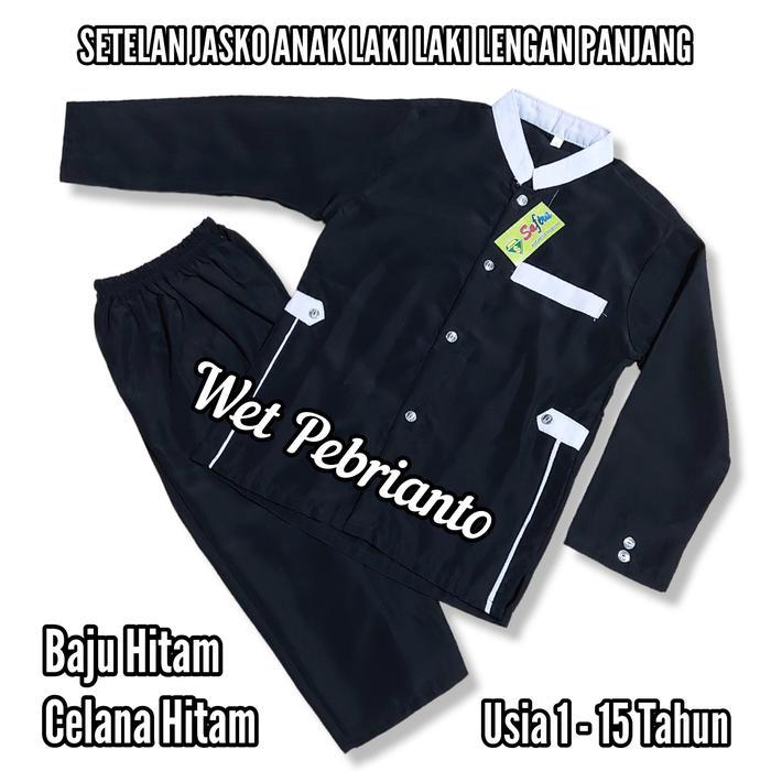 Setelan Jasko Anak Laki Putih Hitam Busana Muslim Anak Model Jasko - Hitam Putih, 4 TAHUN