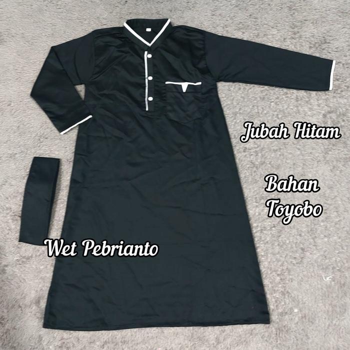Koko Gamis / Jubah Anak Laki Bahan Katun Motif Bordir Lengan Panjang - Jubah Hitam, 3 Tahun