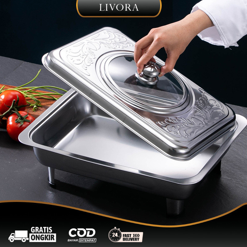 Wadah Makanan Prasmanan Stainless Tutup Kaca / Kotak Prasmanan tutup kaca / Tempat Makanan Prasmanan