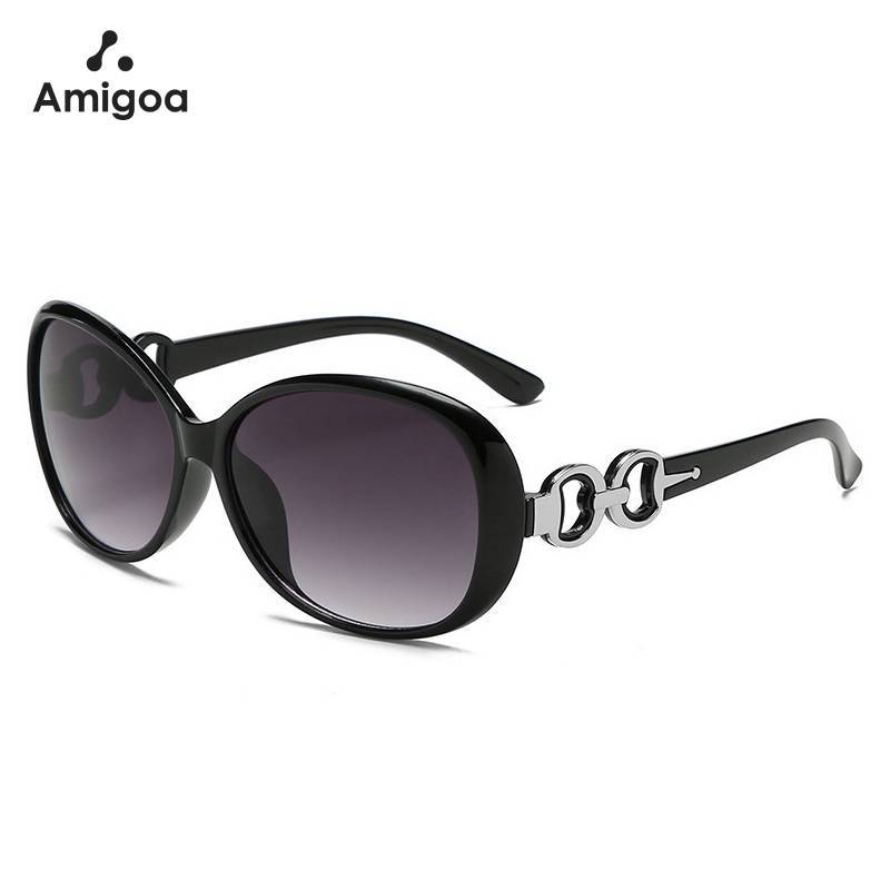 AMIGOA Kacamata Hitam Retro Klasik Bingkai Oval Anti UV400 Sunglasses Kacamata Hitam Oversize Wanita