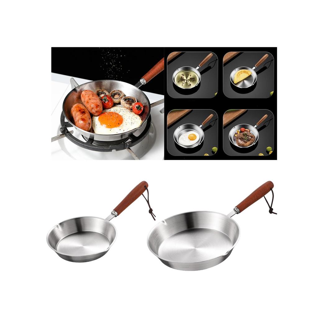 Stainless Steel Frying Pan Wooden Handle Cookware Professional Deep Frying Pan