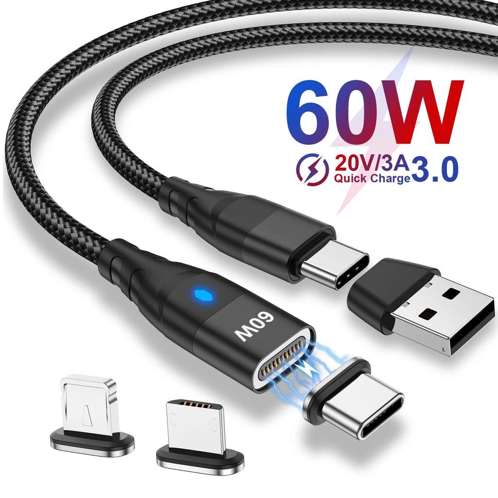 60W Magnetic Cable Fast arging USB C To TypeC Micro Magnetic Data Cord For iPhone Samsung Magnet arg