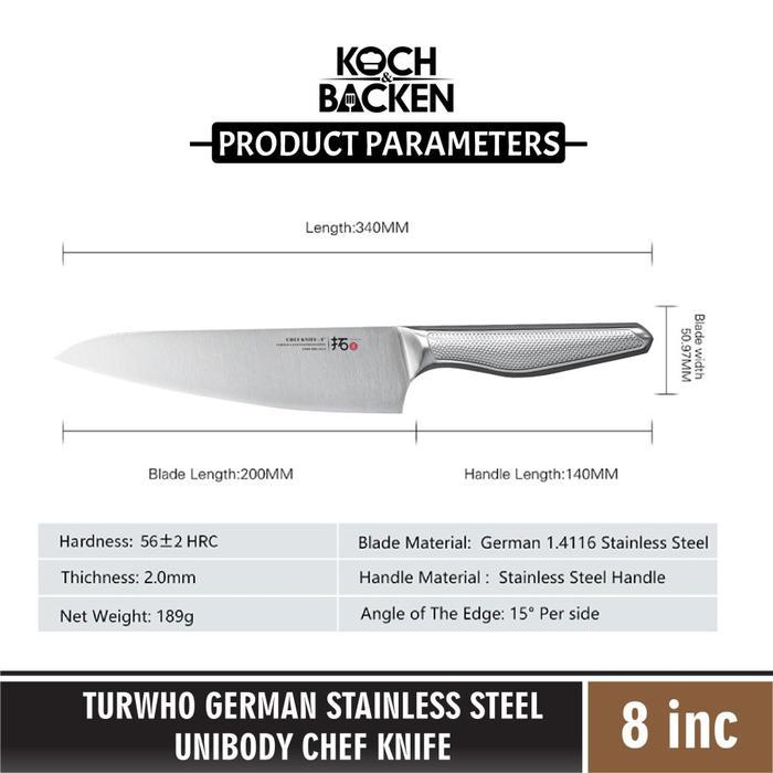 KOCH&BACKEN TURWHO Knife German Stainless Steel Unibody – Pisau Dapur Serbaguna - Chef Knife