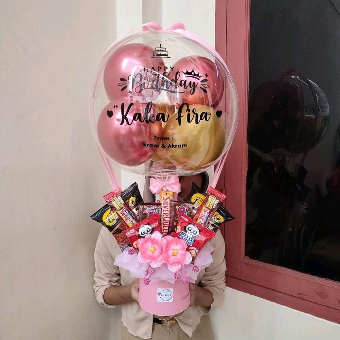 Buket balon bouquet balon bucket balon snack ulang tahun Bunga - Ungu, Silverqueen