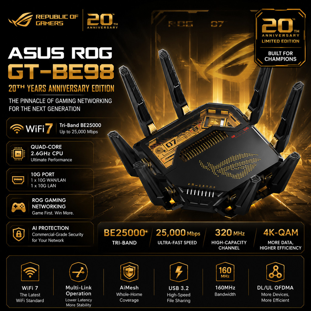 ASUS ROG GT-BE98, ASUS GT-BE98, Router WiFi 7 ASUS, Router Gaming ASUS, Router BE25000, Router 10G A