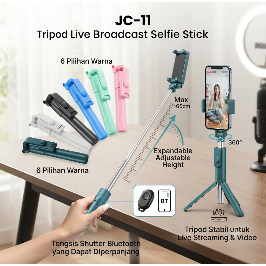 Tongsis Tripod Live Broadcast Selfie Stick Shutter Expandable JC-11
