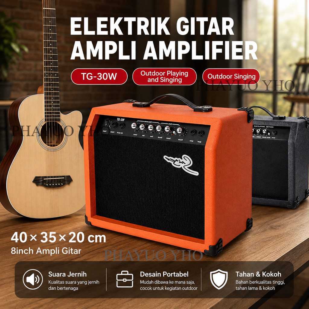 Ampli Gitar Elektrik Akustik 30W Speaker 8 Inci Sound System Musik Portabel Distorsi Delay Volume Ba