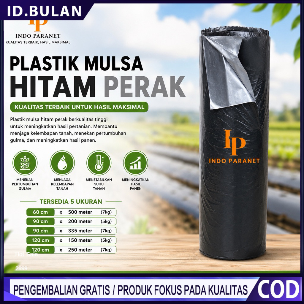 PLASTIK MULSA HITAM PERAK | 60cm 90cm 120cm | 1 ROLL TANAM CABAI MELON TOMAT