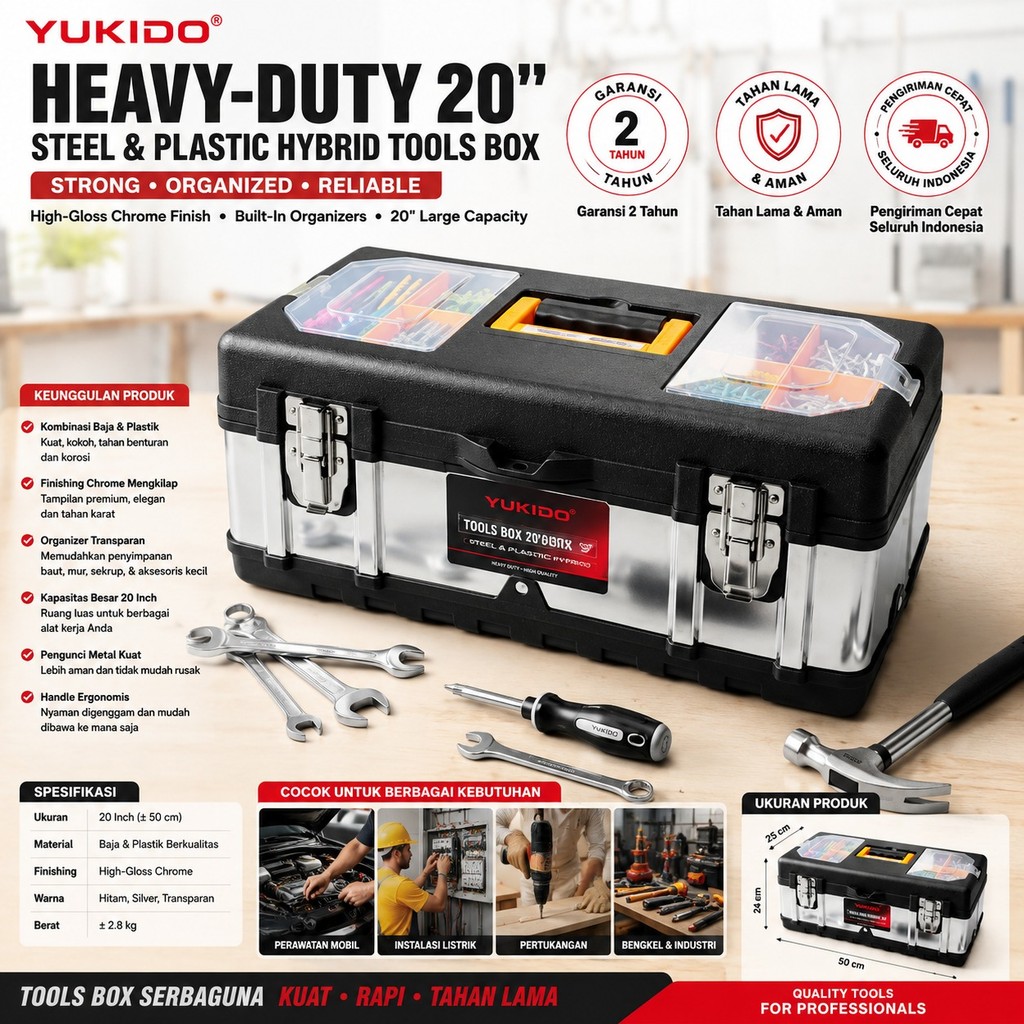 YUKIDO TOOL BOX 20inch Kotak Perkakas Plastik Tools Box KOKOH