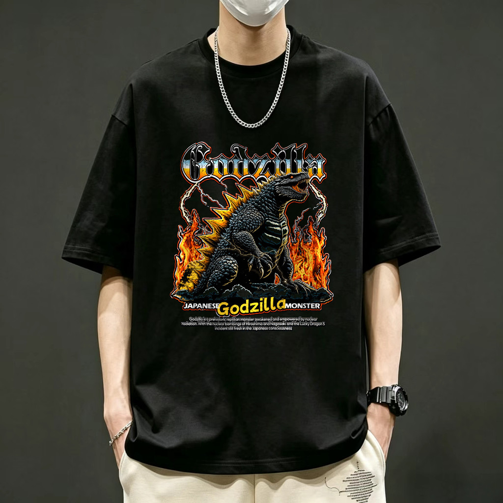 Kaos Godzilla Japanese Monster Api Vintage Kaos Pria Kaos Oversize Kaos Distro Kaos Lengan Pendek Am