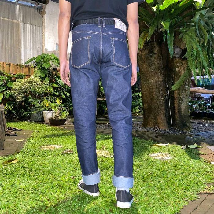Celana denim pria selvedge accent original PATTERSON denim 15 Oz original reguler fit Black - GLOCK,