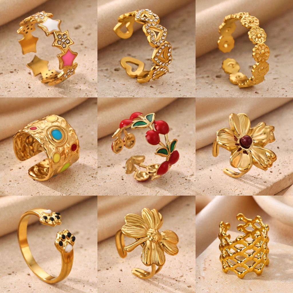 Cincin mode berlapis emas 18k baja tahan karat asli