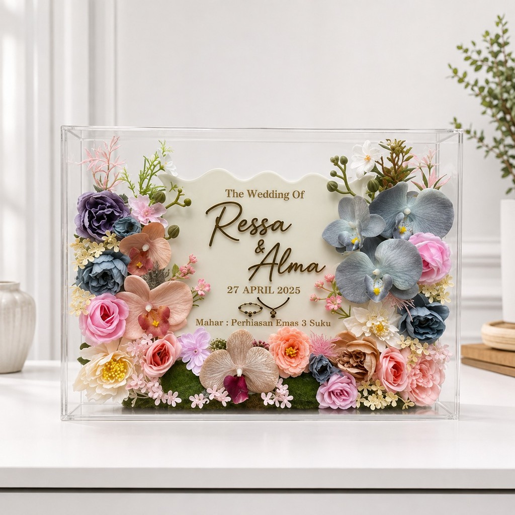 Mahar Pernikahan Full Akrilik Ukuran 30x40 Free Uang Mahar Pernikahan Akrilik Model Rustic Frame Ful